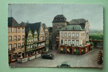 Postcard PC Linz Rhein 1970s Restaurants Burgplatz Town architecture Rheinland Pfalz